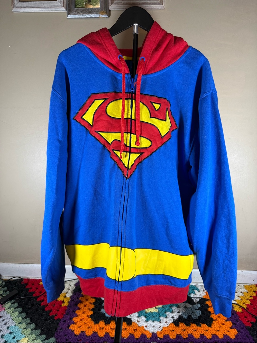 DC Comics Superman Hooded Fleece Zip-Up in Blue, Red & Yellow